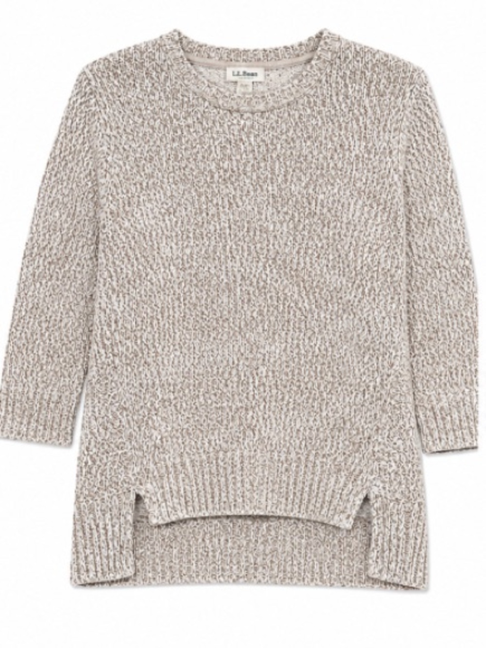 L.L. Bean • Marled • Oatmeal • High-Low • Side Slit • Crewneck Sweater • Large - Picture 1 of 5